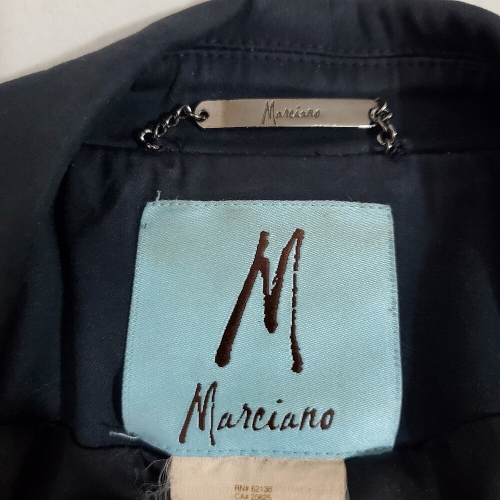 Marciano Navy Blue Fitted Tuxedo Blazer 3/4 Sleeve Black Satin Accents Sz 10 - Picture 10 of 12